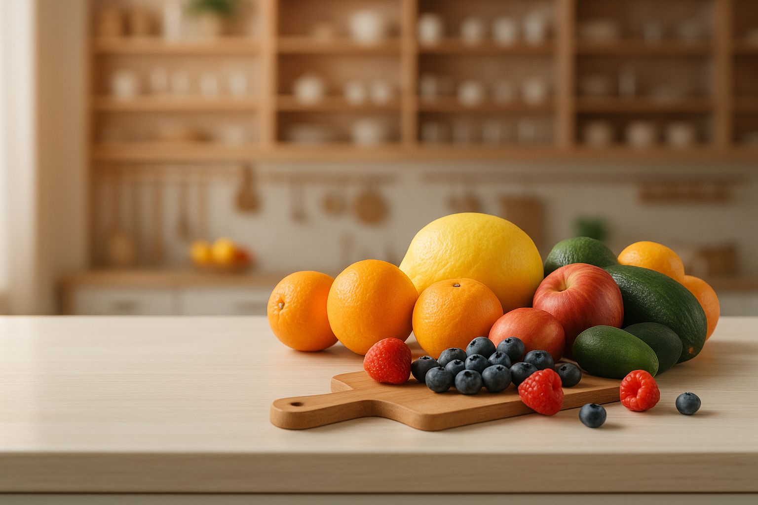 Friske grøntsager og råvarer klar til madlavning på et køkkenbord.